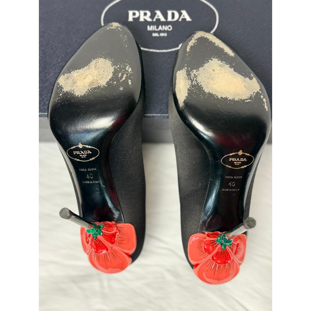 Prada SS 2008 Fairy Collection Raso Chic Flower Heel Pumps Size 40 - Picture 4 of 6